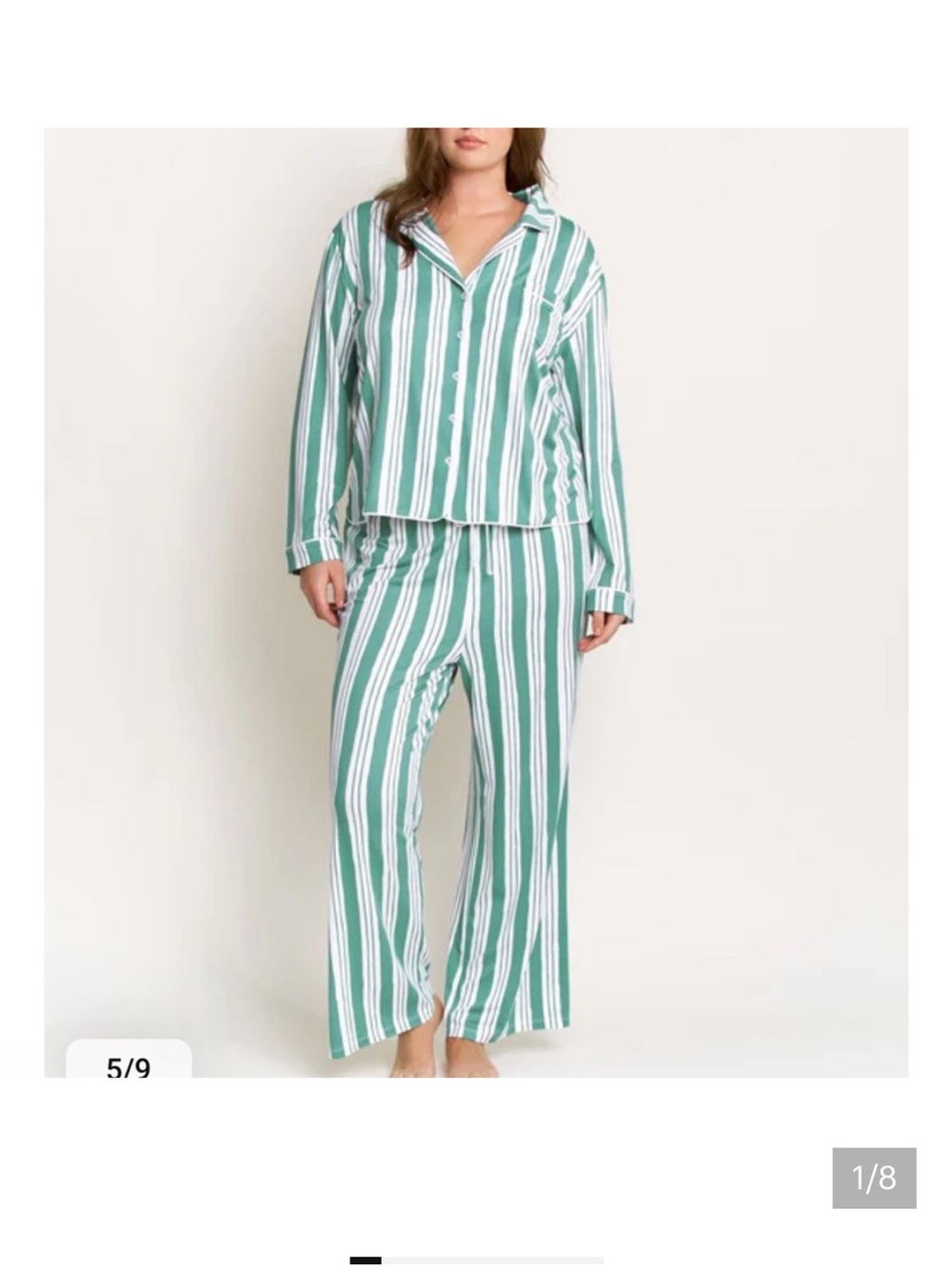 Honeydew Quiet night long PJ set in Jade- green White Striped Pajama Set S/M,NWT